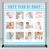 Lofaris White Blue Plaid Custom 1st Birthday Photo Backdrop